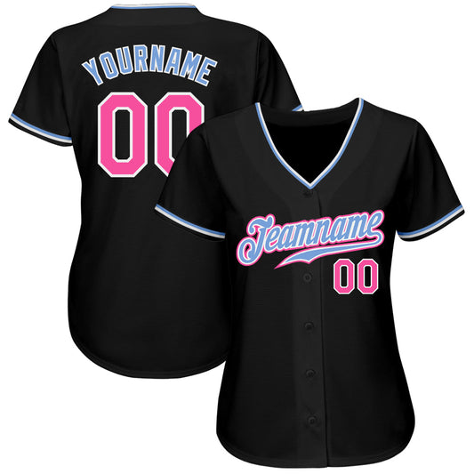 Custom Black Pink-Light Blue Authentic Baseball Jersey - Sky-Custom