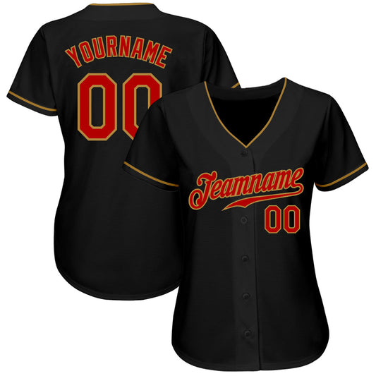 Custom Black Red-Old Gold Authentic Baseball Jersey - Sky-Custom