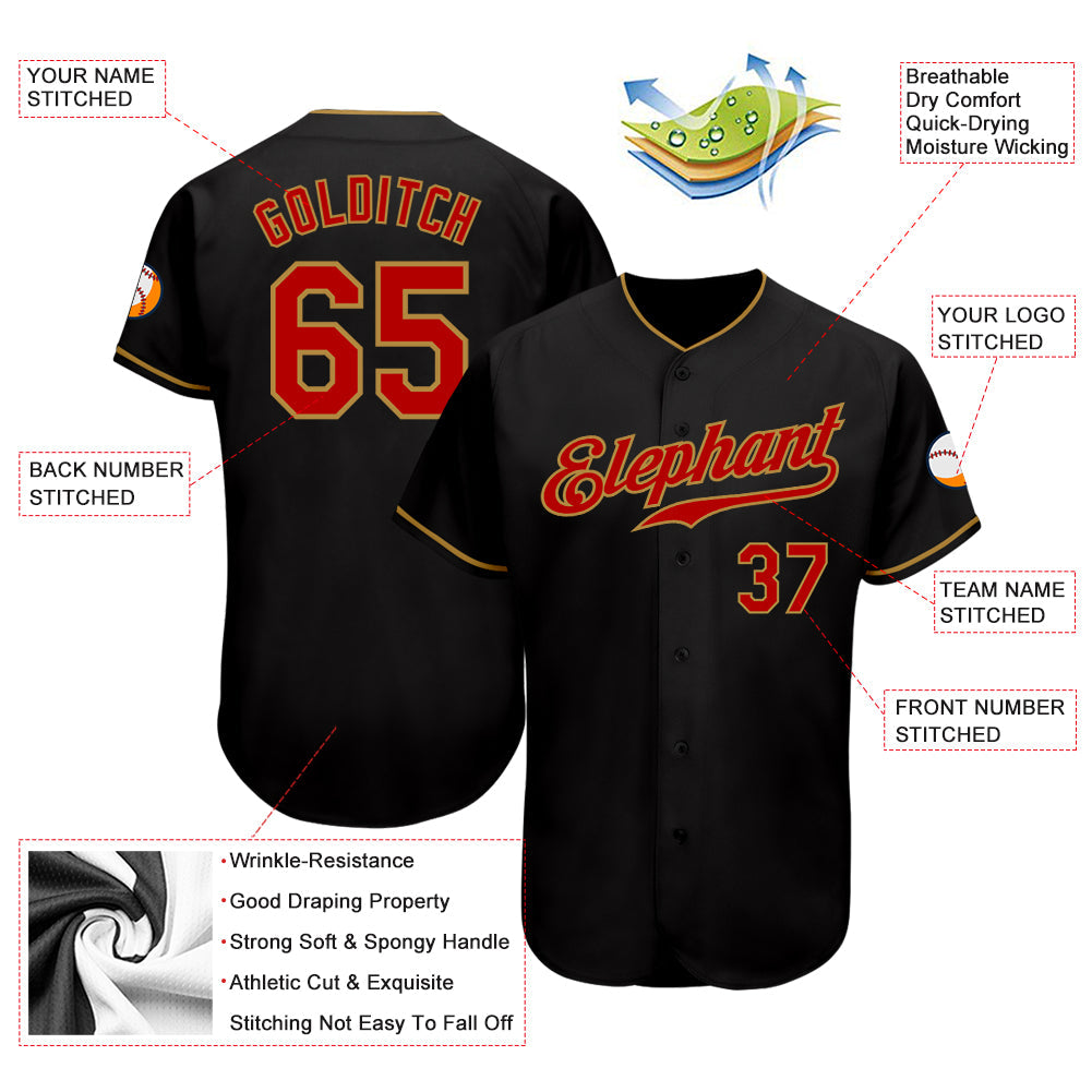 Custom Black Red-Old Gold Authentic Baseball Jersey - Sky-Custom