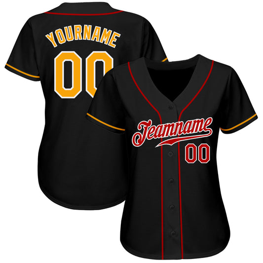 Custom Black Gold-Red Authentic Baseball Jersey - Sky-Custom