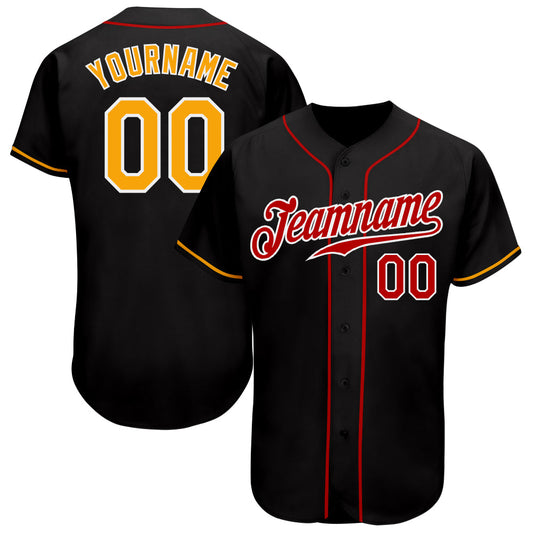 Custom Black Gold-Red Authentic Baseball Jersey - Sky-Custom