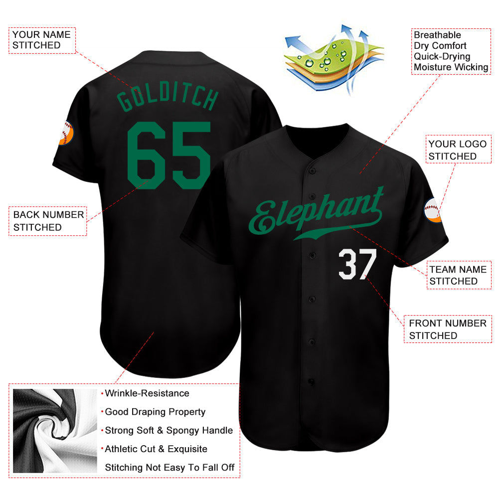 Custom Black Kelly Green-White Authentic Baseball Jersey - Sky-Custom