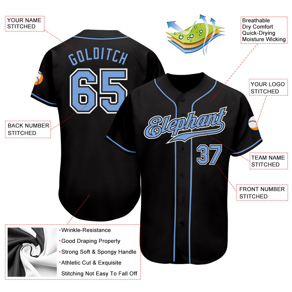 Custom Black Light Blue-White Authentic Baseball Jersey - Sky-Custom