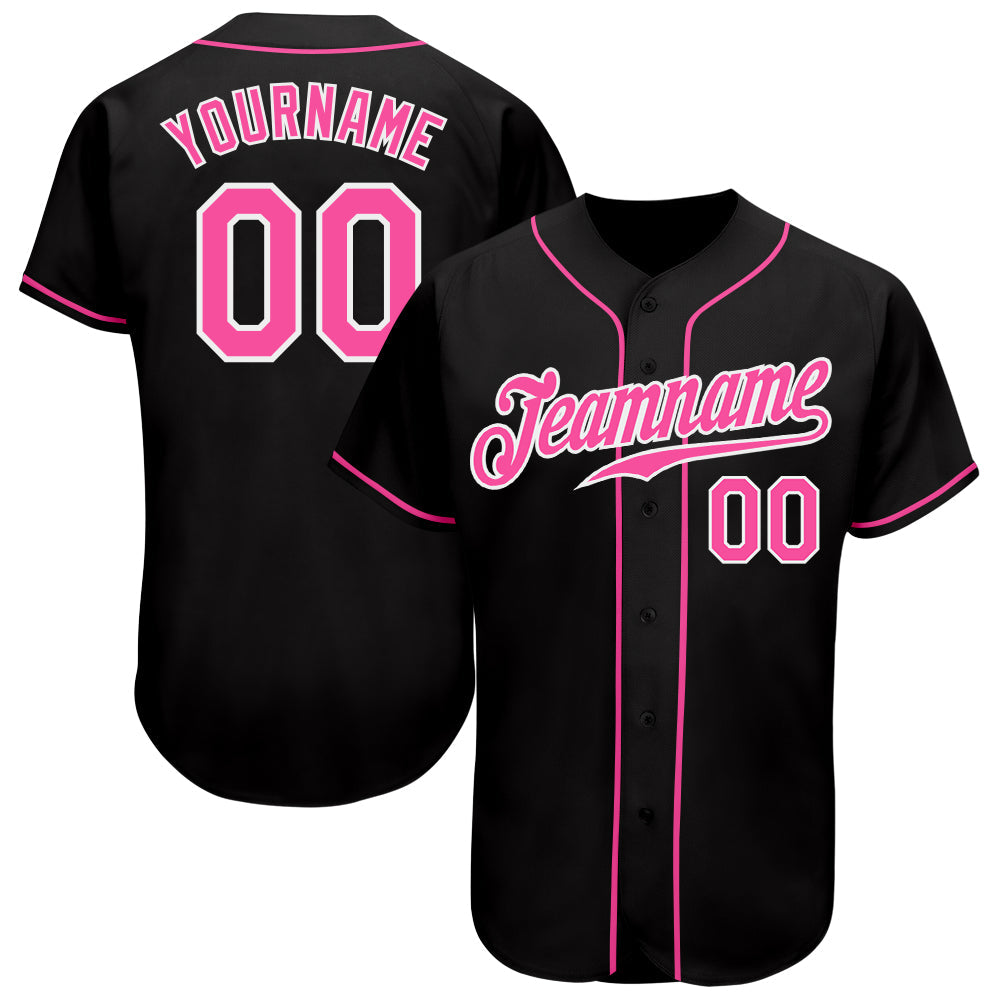 Custom Black Pink-White Authentic Baseball Jersey - Sky-Custom