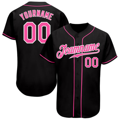 Custom Black Pink-White Authentic Baseball Jersey - Sky-Custom