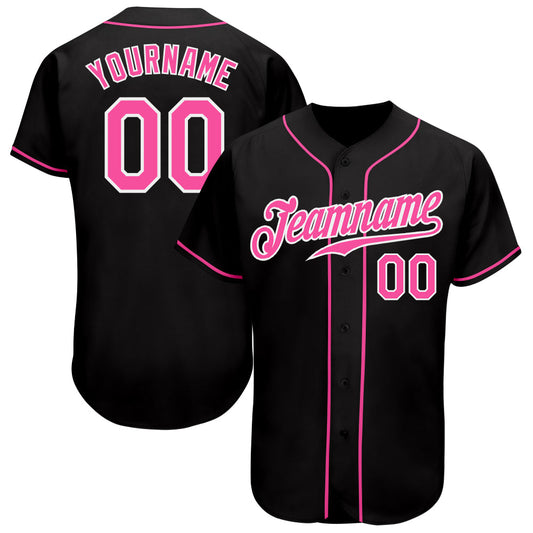 Custom Black Pink-White Authentic Baseball Jersey - Sky-Custom