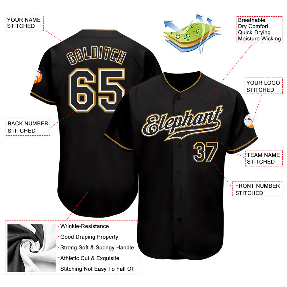 Custom Black Black-Old Gold Authentic Baseball Jersey - Sky-Custom