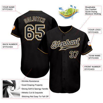 Custom Black Black-Old Gold Authentic Baseball Jersey - Sky-Custom