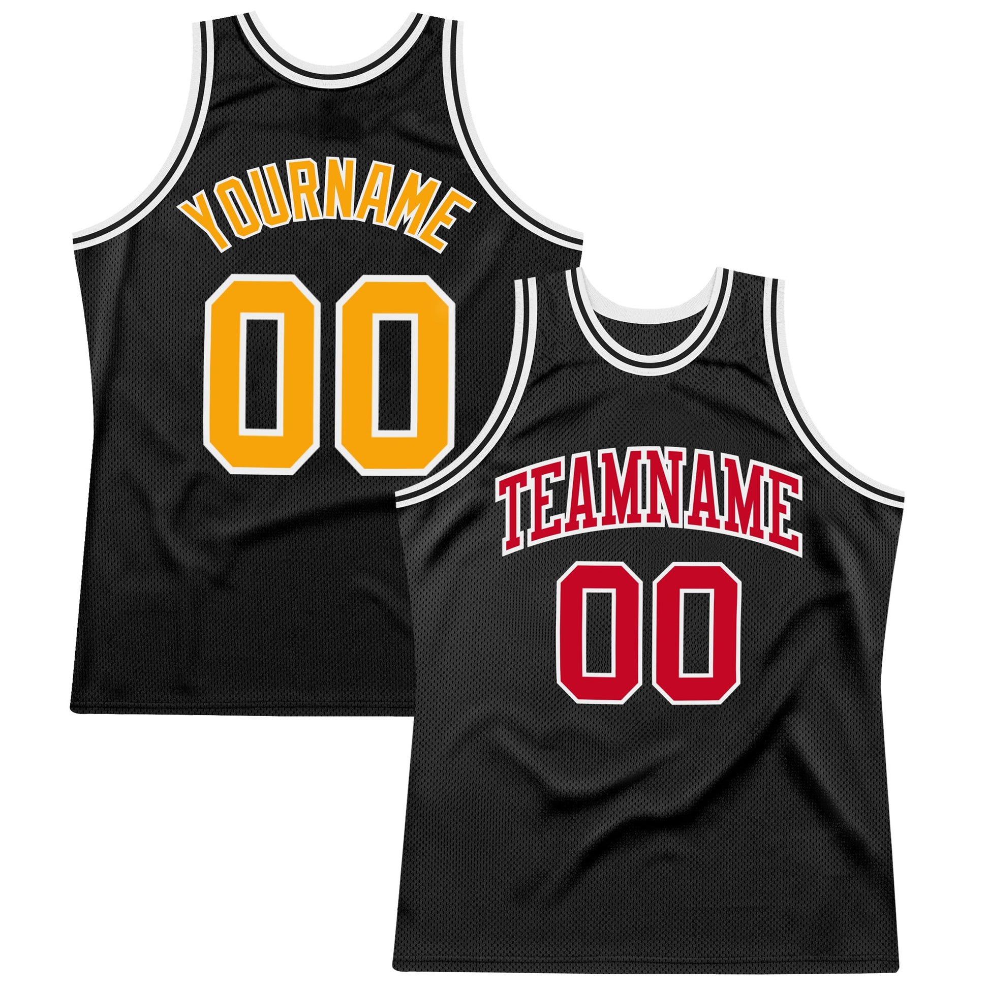 Custom Black Gold-Red Authentic Throwback Basketball Jersey - Sky-Custom