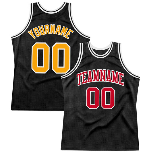 Custom Black Gold-Red Authentic Throwback Basketball Jersey - Sky-Custom