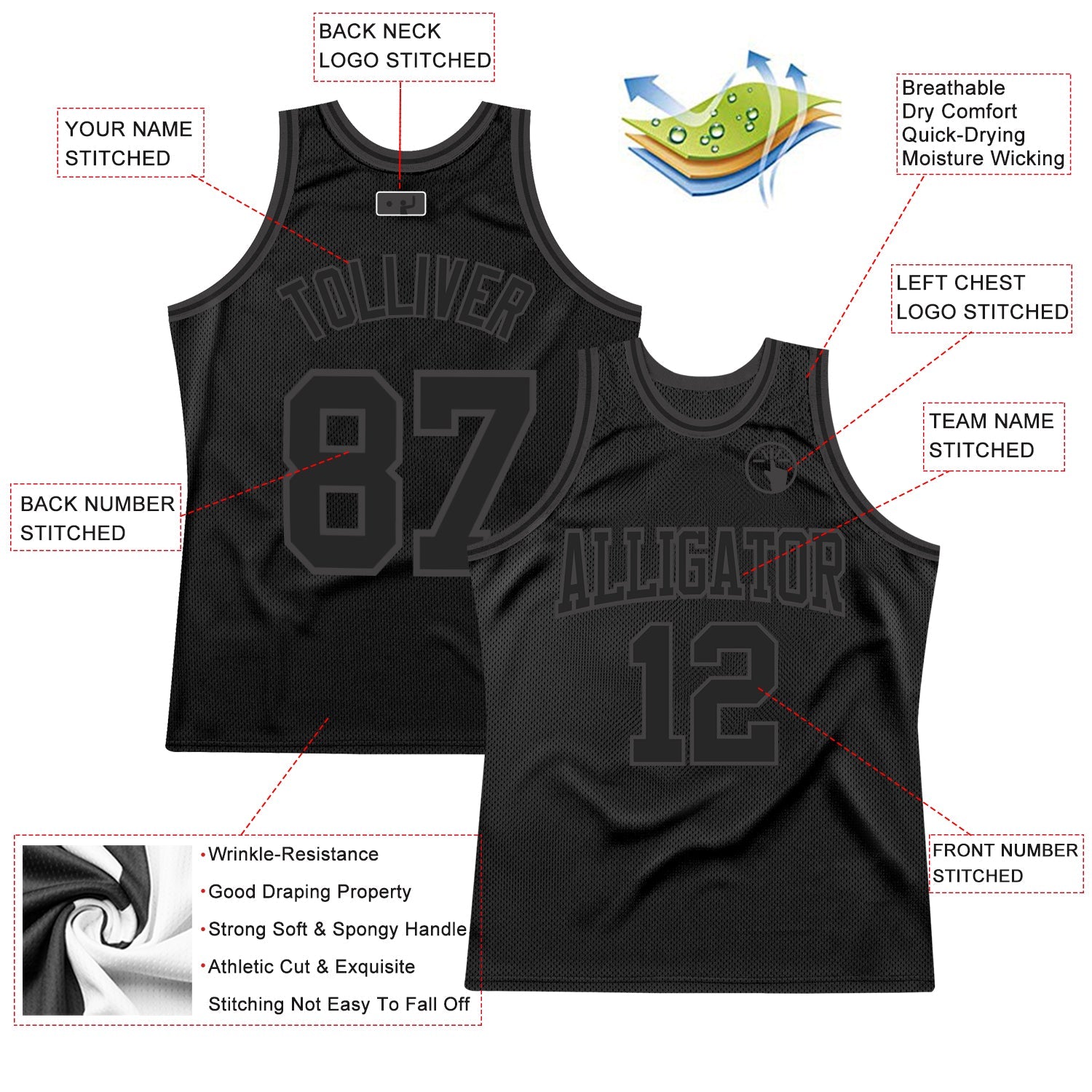 Custom Black Black-Steel Gray Authentic Throwback Basketball Jersey - Sky-Custom
