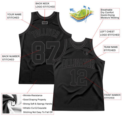 Custom Black Black-Steel Gray Authentic Throwback Basketball Jersey - Sky-Custom
