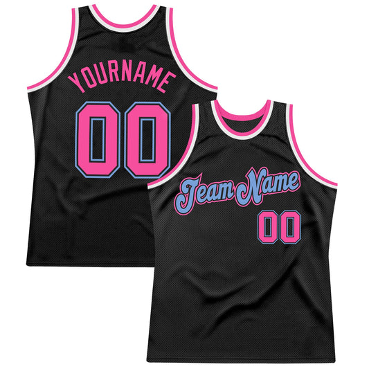 Custom Black Pink-Light Blue Authentic Throwback Basketball Jersey - Sky-Custom