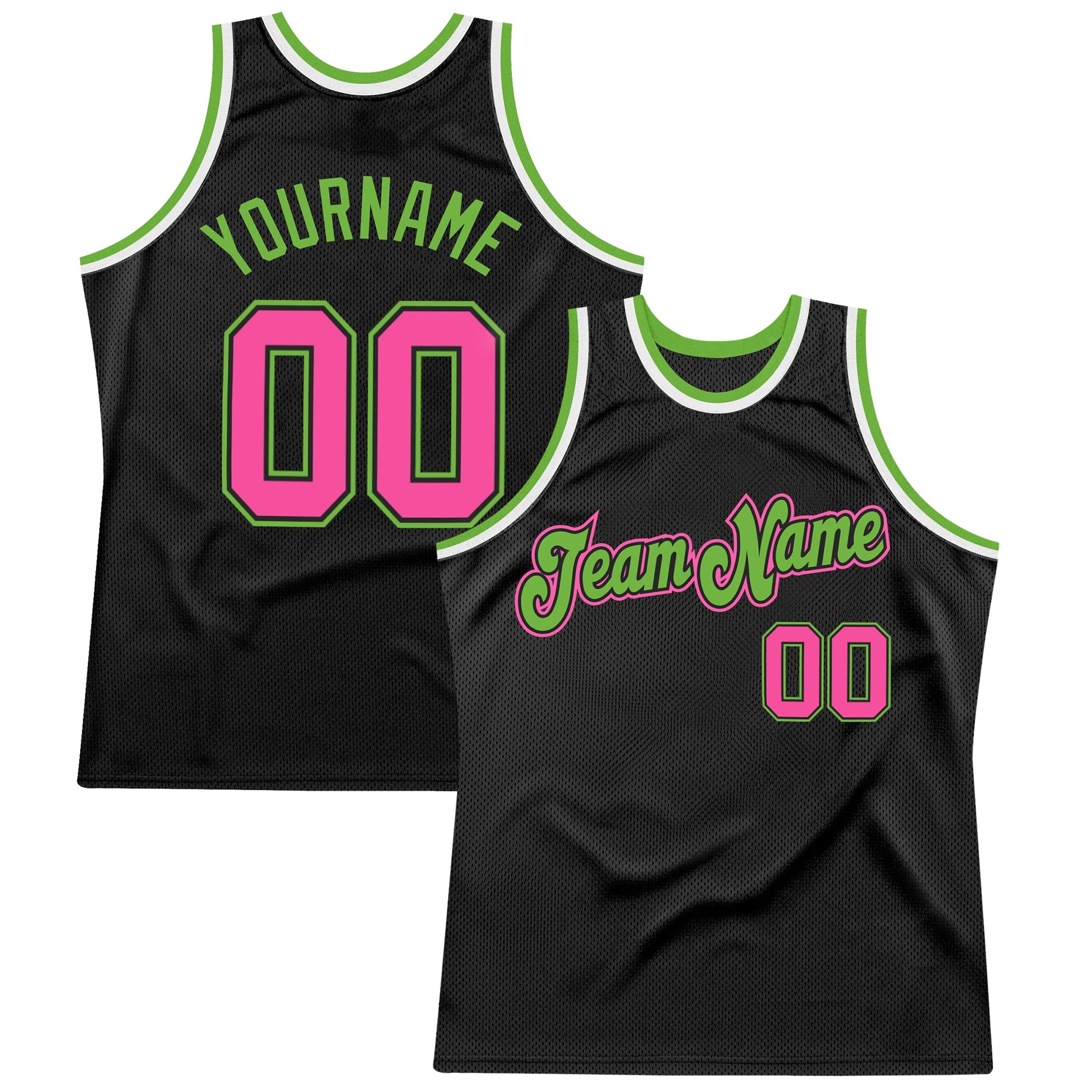 Custom Black Pink-Neon Green Authentic Throwback Basketball Jersey - Sky-Custom