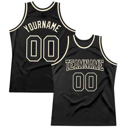 Custom Black Black-Cream Authentic Throwback Basketball Jersey - Sky-Custom