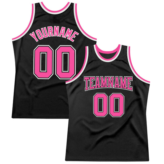 Custom Black Pink-White Authentic Throwback Basketball Jersey - Sky-Custom