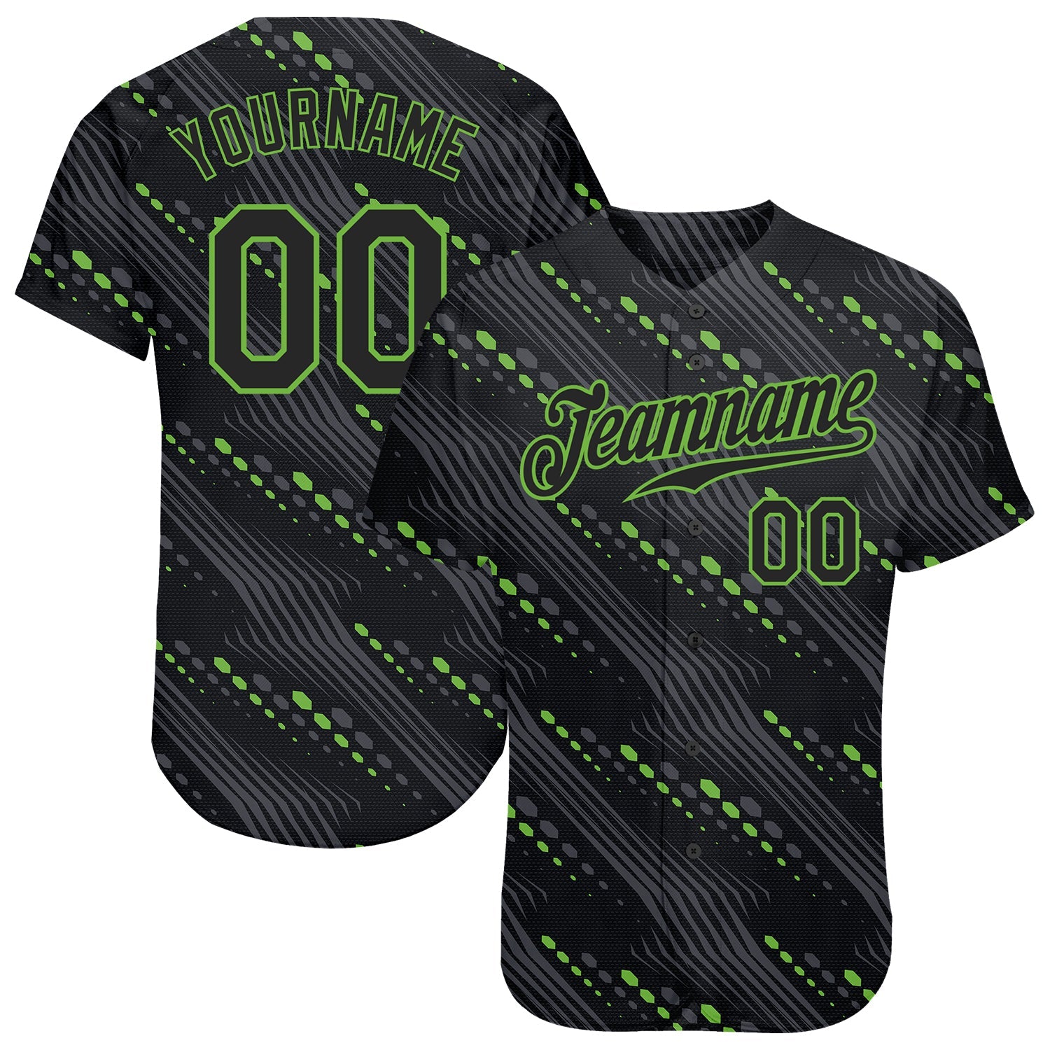 Custom Black Black-Neon Green 3D Pattern Design Authentic Baseball Jersey - Sky-Custom