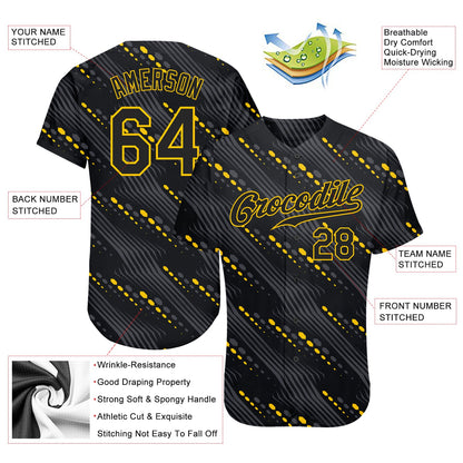 Custom Black Black-Gold 3D Pattern Design Authentic Baseball Jersey - Sky-Custom