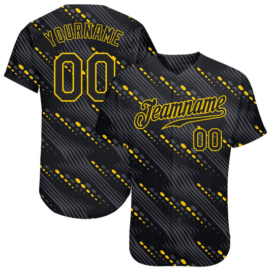Custom Black Black-Gold 3D Pattern Design Authentic Baseball Jersey - Sky-Custom