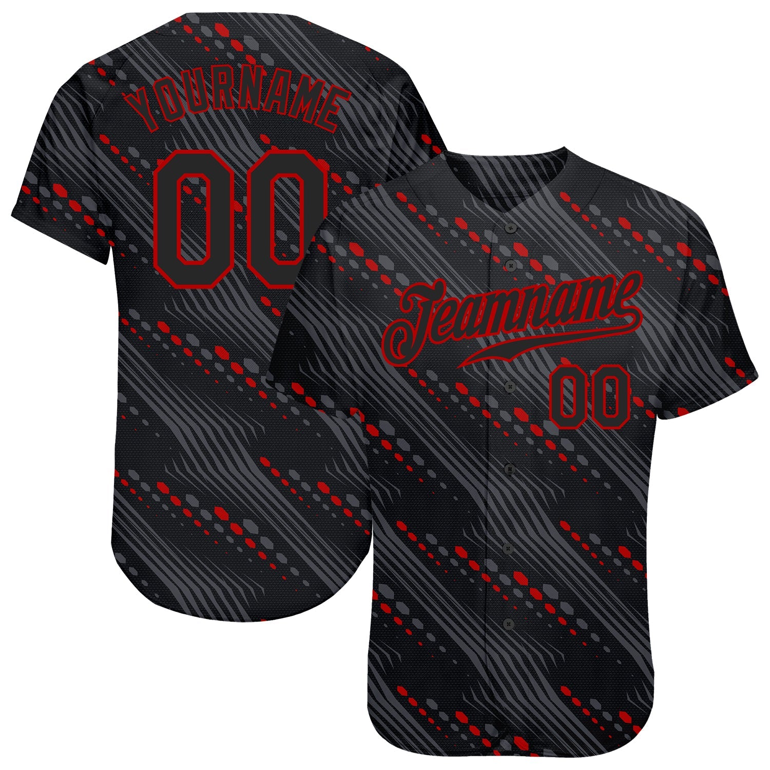 Custom Black Black-Red 3D Pattern Design Authentic Baseball Jersey - Sky-Custom