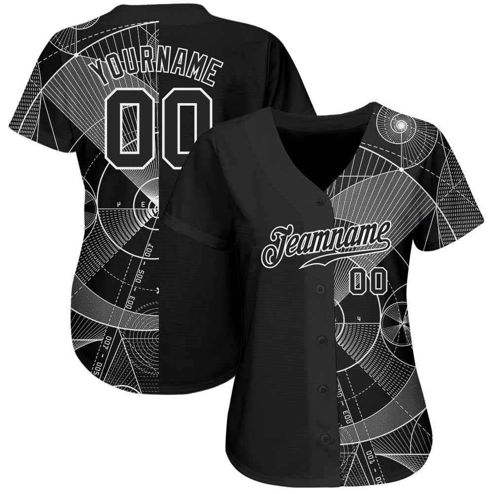 Custom Black Black-White 3D Pattern Design Geometry Authentic Baseball Jersey - Sky-Custom