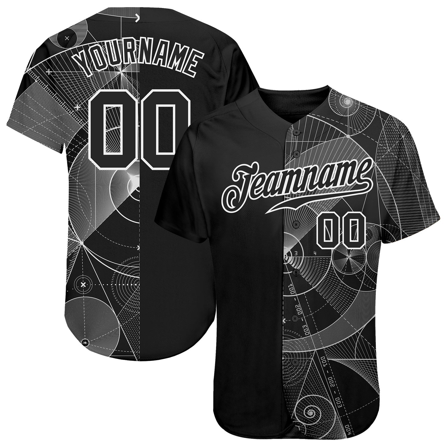 Custom Black Black-White 3D Pattern Design Geometry Authentic Baseball Jersey - Sky-Custom