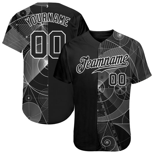 Custom Black Black-White 3D Pattern Design Geometry Authentic Baseball Jersey - Sky-Custom