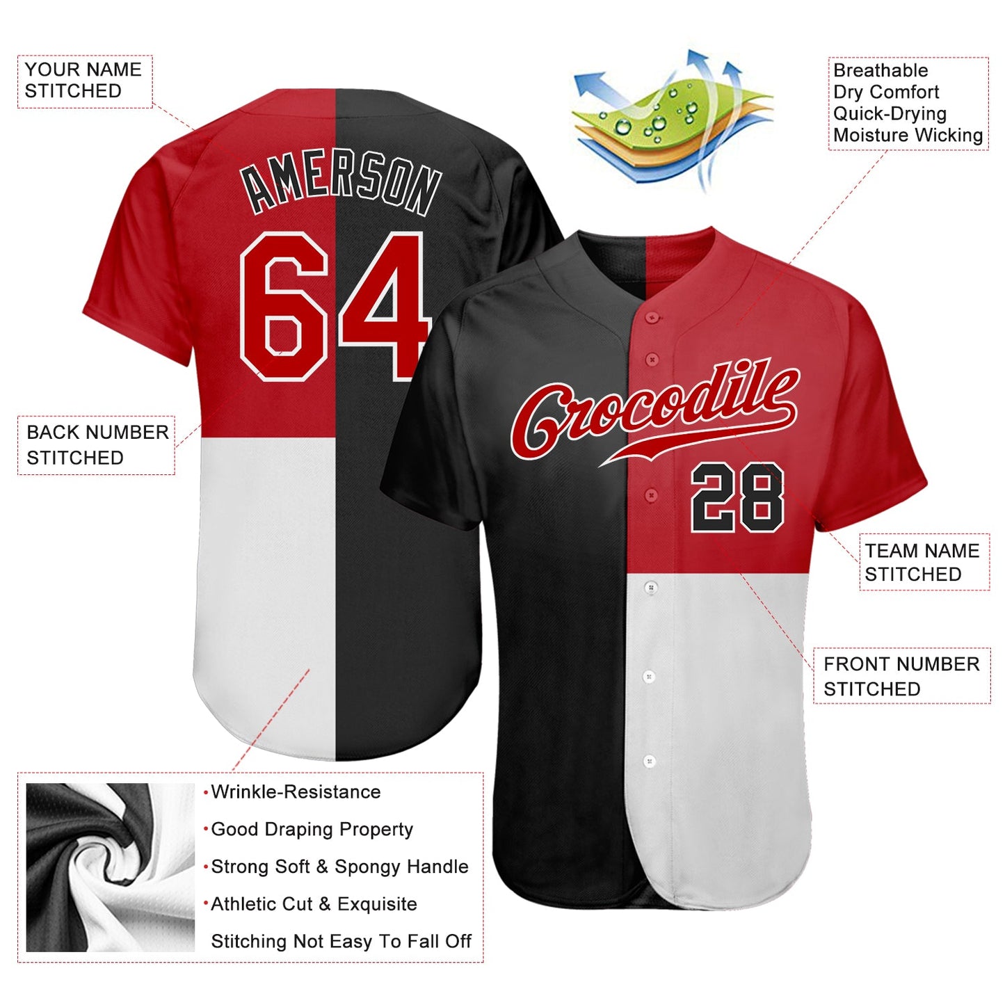 Custom Black Red-White 3D Pattern Design Multicolor Authentic Baseball Jersey - Sky-Custom