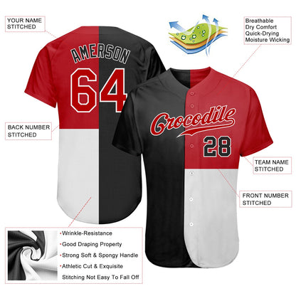 Custom Black Red-White 3D Pattern Design Multicolor Authentic Baseball Jersey - Sky-Custom