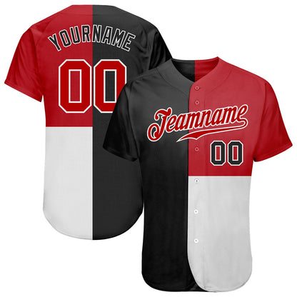 Custom Black Red-White 3D Pattern Design Multicolor Authentic Baseball Jersey - Sky-Custom