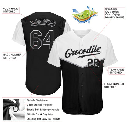 Custom Black Black-Gray 3D Pattern Design Multicolor Authentic Baseball Jersey - Sky-Custom