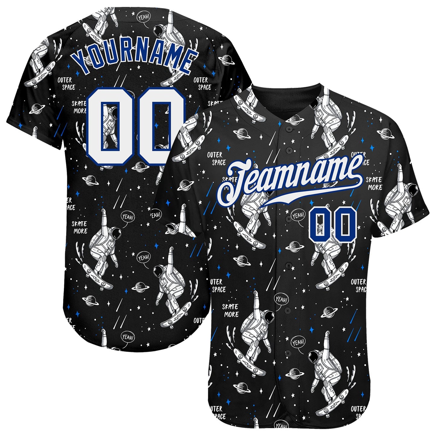 Custom Black White-Royal 3D Pattern Design Astronaut Authentic Baseball Jersey - Sky-Custom