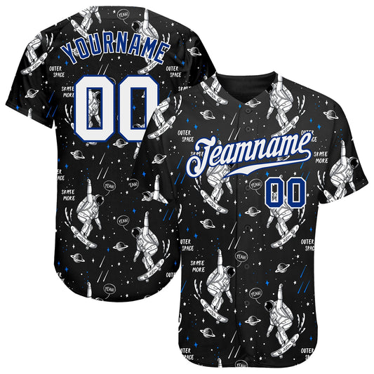 Custom Black White-Royal 3D Pattern Design Astronaut Authentic Baseball Jersey - Sky-Custom