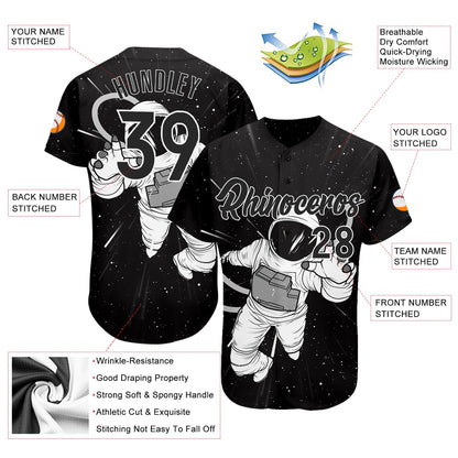Custom Black Black-White 3D Pattern Design Astronaut Authentic Baseball Jersey - Sky-Custom