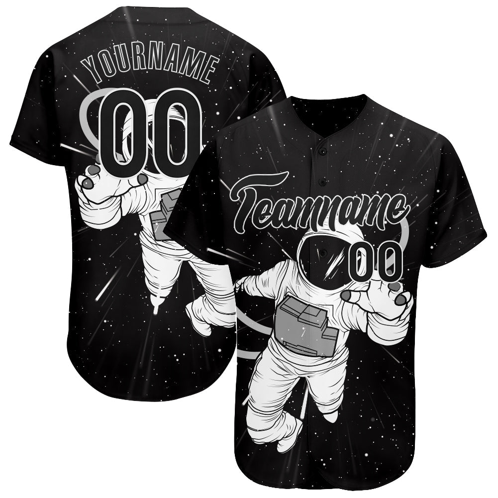 Custom Black Black-White 3D Pattern Design Astronaut Authentic Baseball Jersey - Sky-Custom