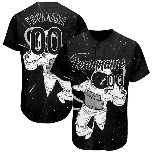 Custom Black Black-White 3D Pattern Design Astronaut Authentic Baseball Jersey - Sky-Custom