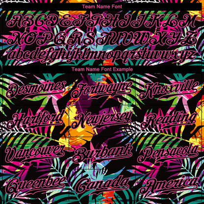 Custom Black Black-Pink 3D Pattern Design Tropical Palm Palm Leaves Authentic Baseball Jersey - Sky-Custom