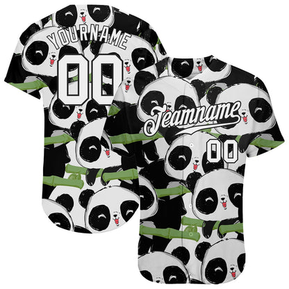 Custom Black White-Black 3D Pattern Design Pandas Authentic Baseball Jersey - Sky-Custom