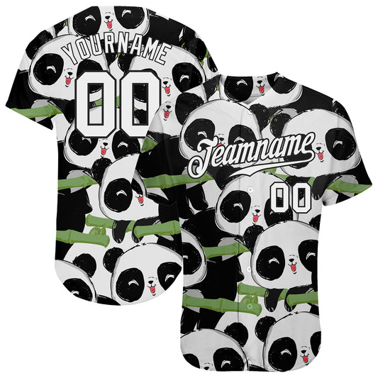Custom Black White-Black 3D Pattern Design Pandas Authentic Baseball Jersey - Sky-Custom