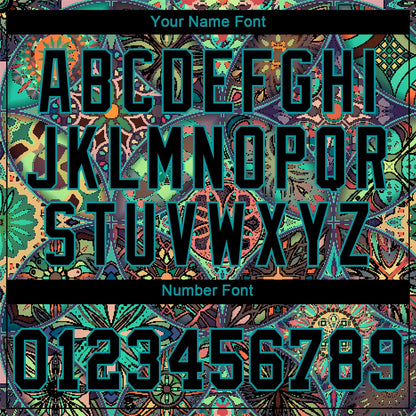 Custom Black Black-Teal 3D Pattern Design Mandalas Authentic Baseball Jersey - Sky-Custom