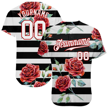 Custom Black White-Red 3D Pattern Design Mandalas Authentic Baseball Jersey - Sky-Custom