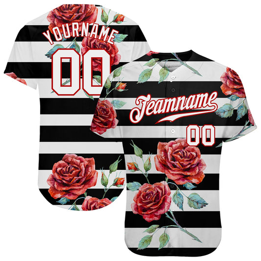 Custom Black White-Red 3D Pattern Design Mandalas Authentic Baseball Jersey - Sky-Custom