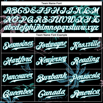 Custom Black Teal-White 3D Pattern Design Hawaii Palm Trees Authentic Baseball Jersey - Sky-Custom