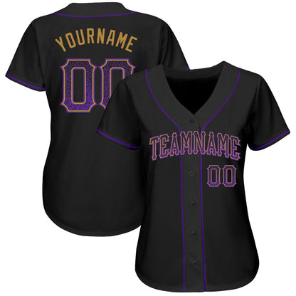 Custom Black Purple-Old Gold Authentic Drift Fashion Baseball Jersey - Sky-Custom