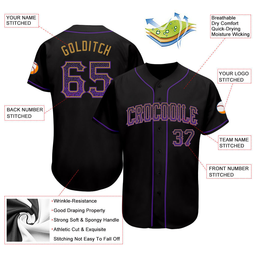 Custom Black Purple-Old Gold Authentic Drift Fashion Baseball Jersey - Sky-Custom