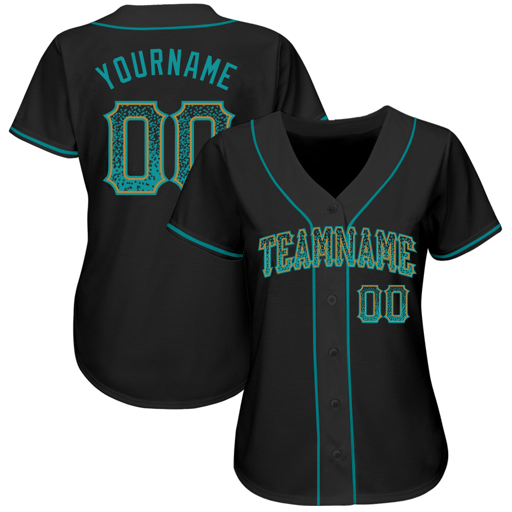 Custom Black Teal-Old Gold Authentic Drift Fashion Baseball Jersey - Sky-Custom