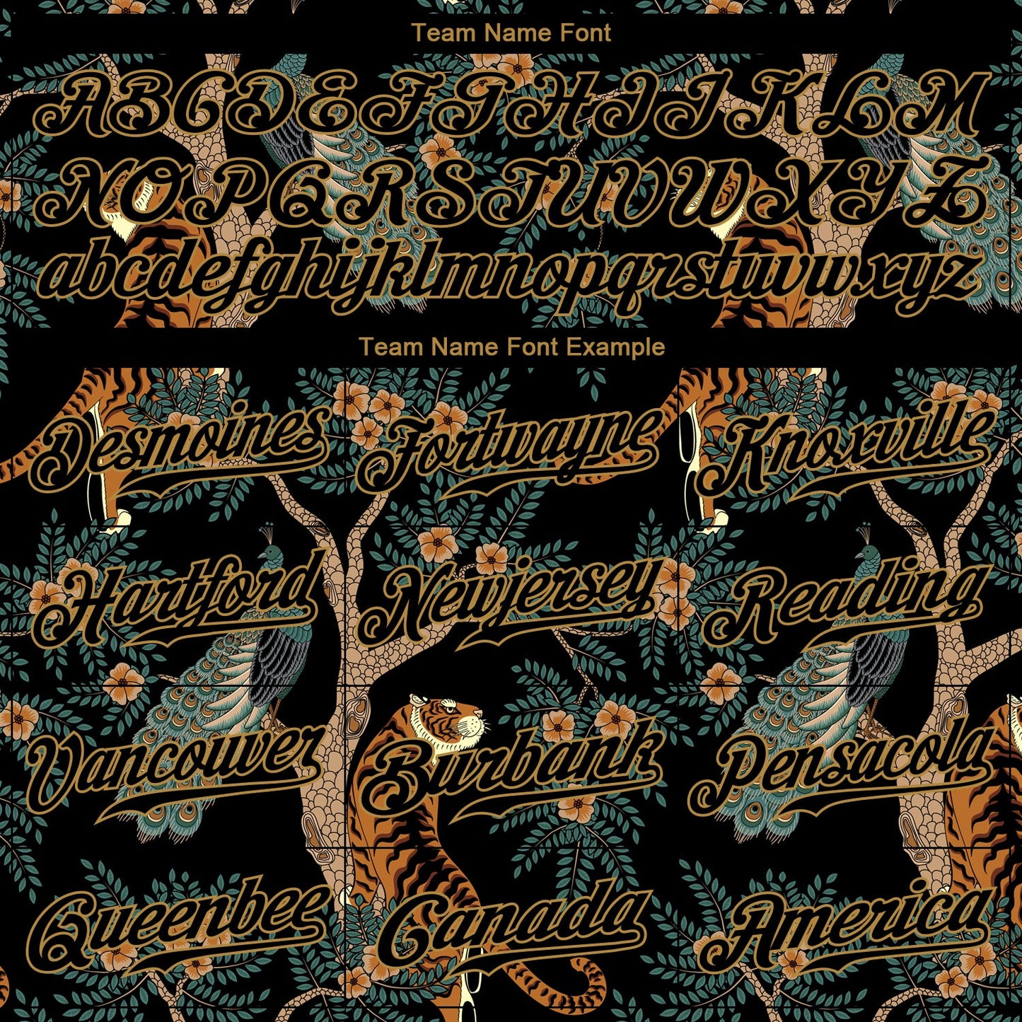 Custom Black Black-Old Gold 3D Pattern Design Tiger And Peacock Authentic Baseball Jersey - Sky-Custom