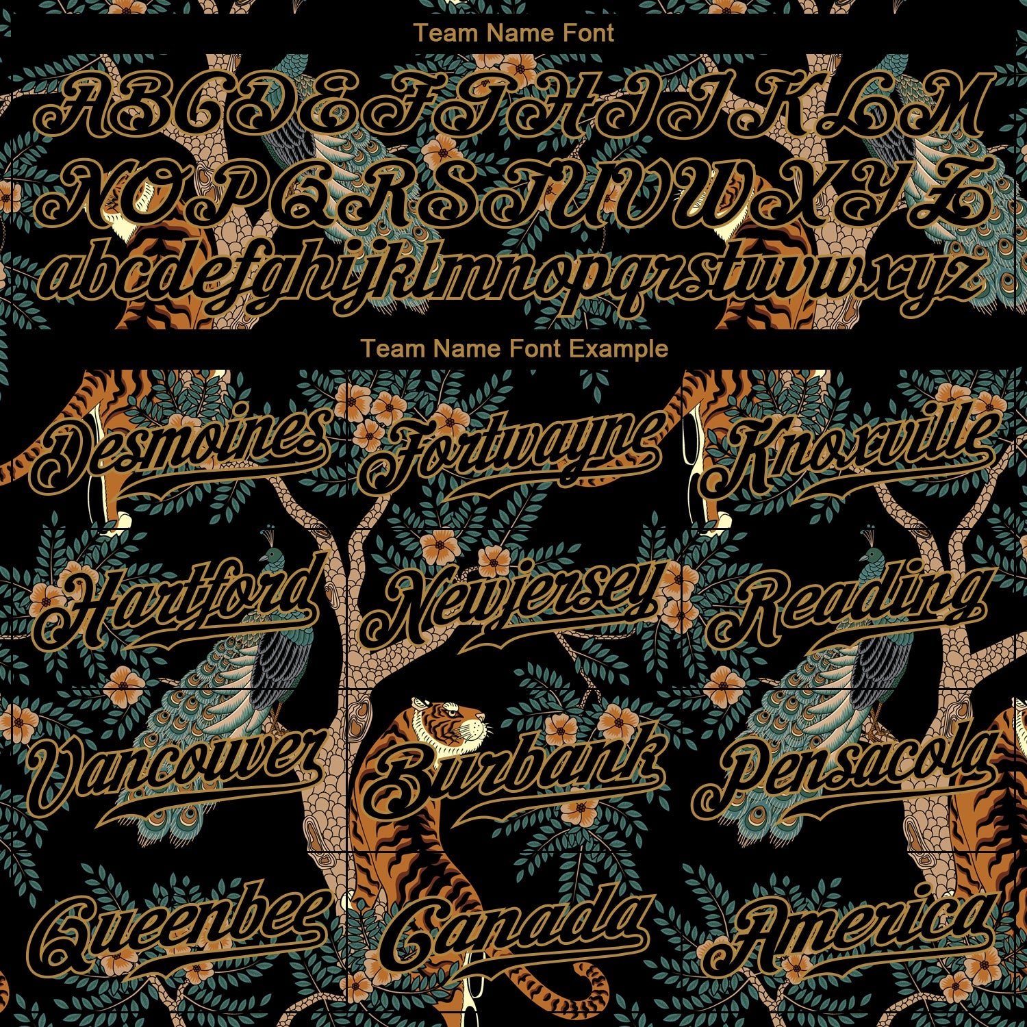 Custom Black Black-Old Gold 3D Pattern Design Tiger And Peacock Authentic Baseball Jersey - Sky-Custom