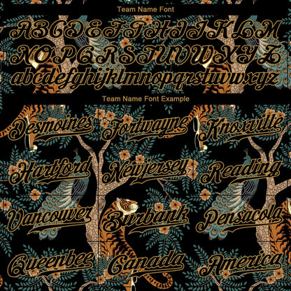 Custom Black Black-Old Gold 3D Pattern Design Tiger And Peacock Authentic Baseball Jersey - Sky-Custom