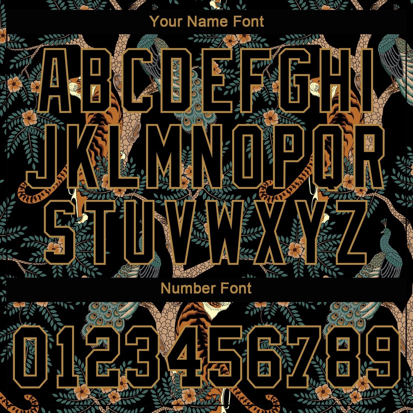 Custom Black Black-Old Gold 3D Pattern Design Tiger And Peacock Authentic Baseball Jersey - Sky-Custom